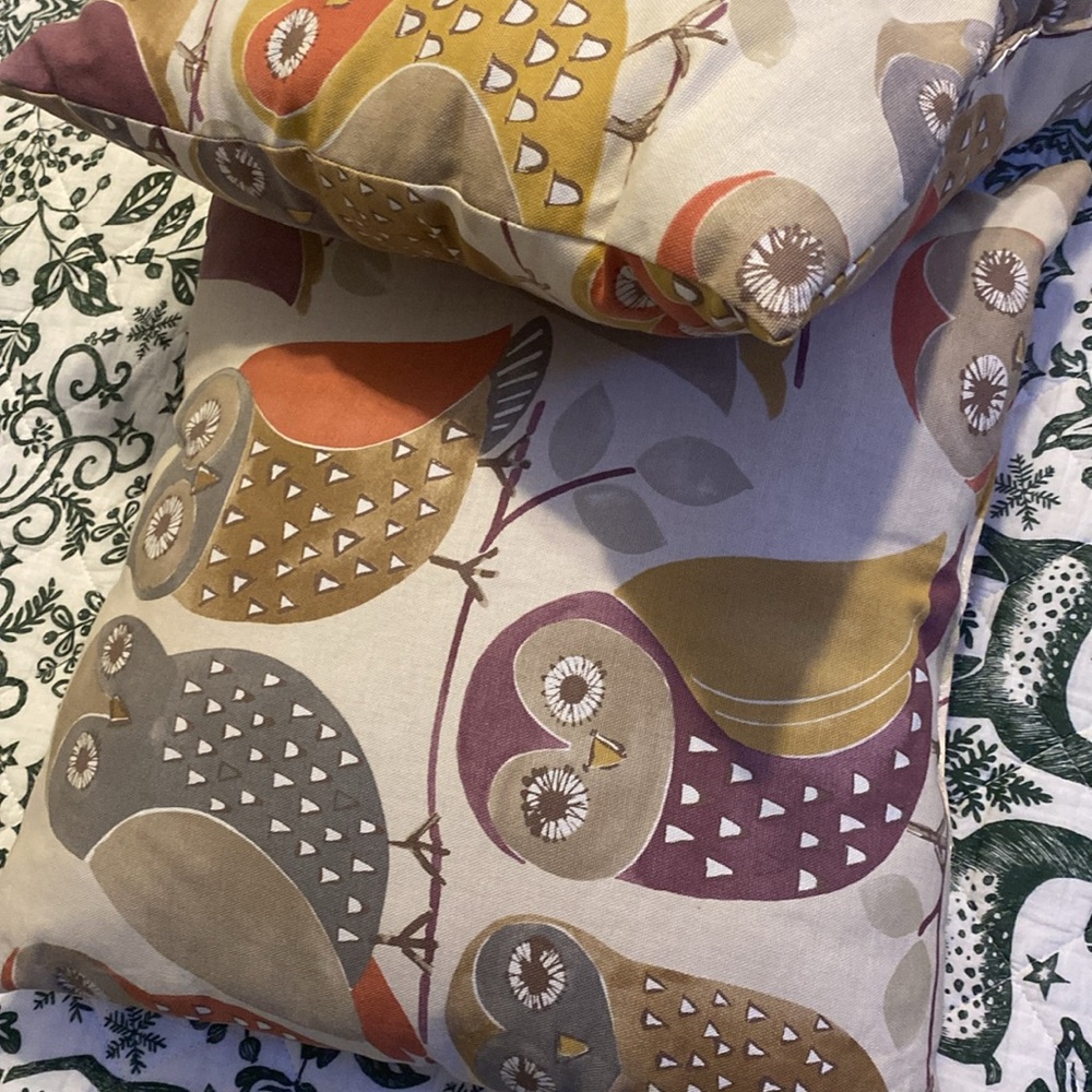 Colorful Owl Print Throw Pillow, good shape, includes 2 pillows same size - Picture 3 of 6